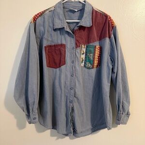 Vintage 90s Backroad Blues Denim Patchwork Button Down